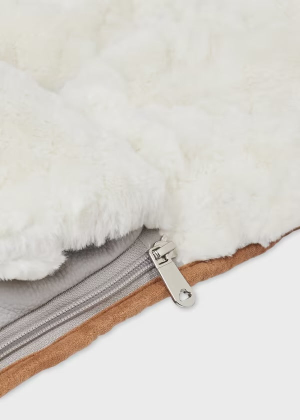 Mayoral grey Leatherette and faux fur footmuff for baby and pram/stroller mitts
