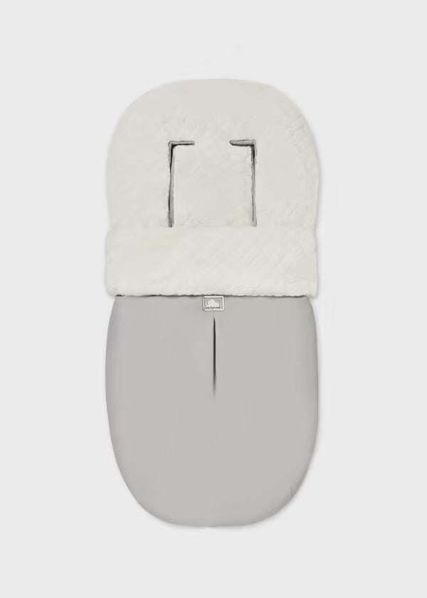Mayoral grey Leatherette and faux fur footmuff for baby and pram/stroller mitts