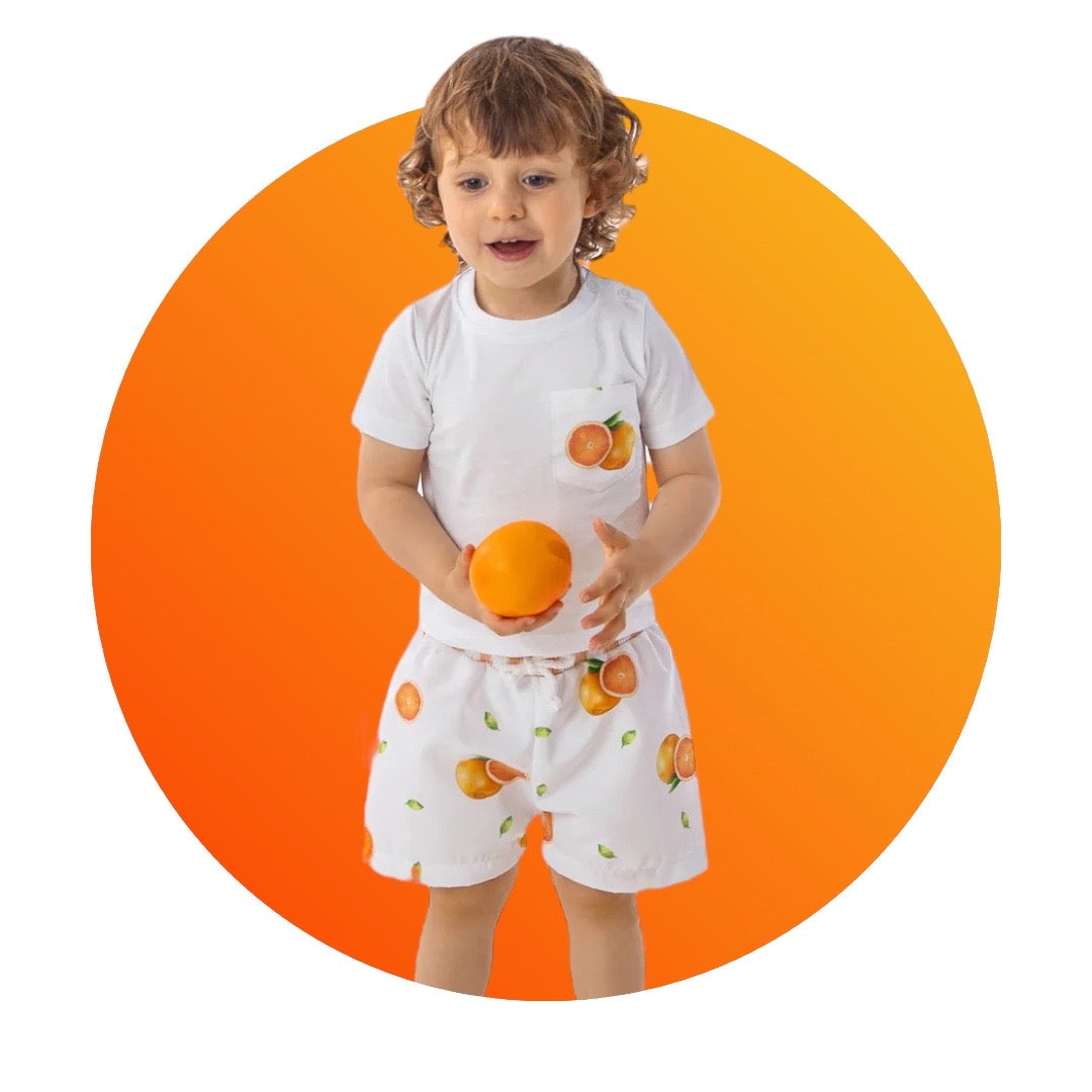 Meia Pata orange Swim shorts & T-Shirt