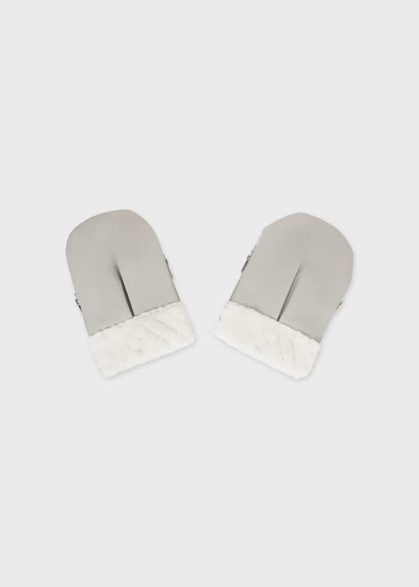Mayoral grey Leatherette and faux fur footmuff for baby and pram/stroller mitts