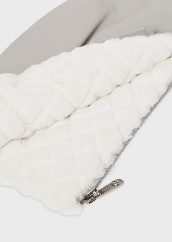 Mayoral grey Leatherette and faux fur footmuff for baby and pram/stroller mitts
