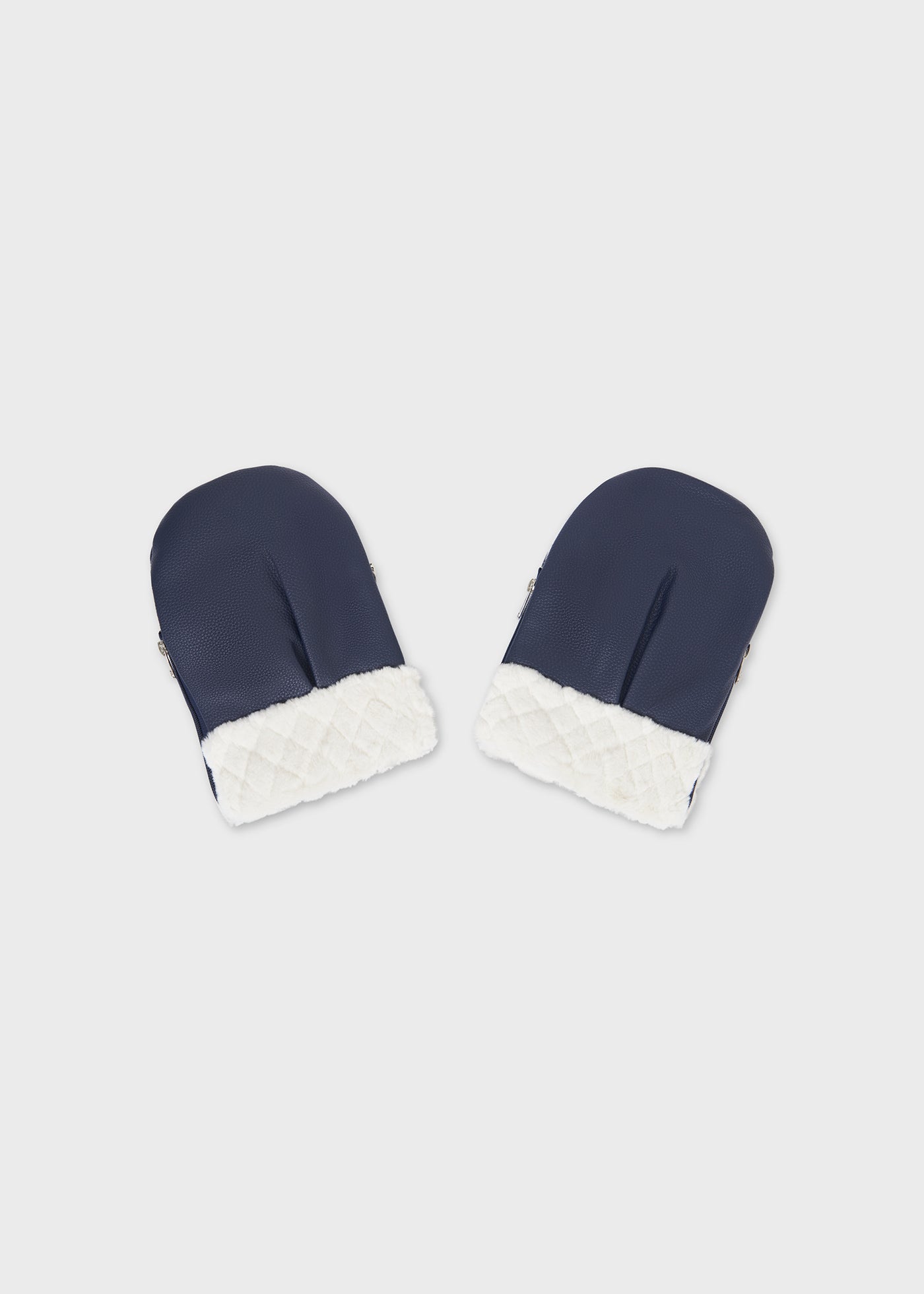 Mayoral navy Leatherette and faux fur footmuff for baby with pram/stroller mitts