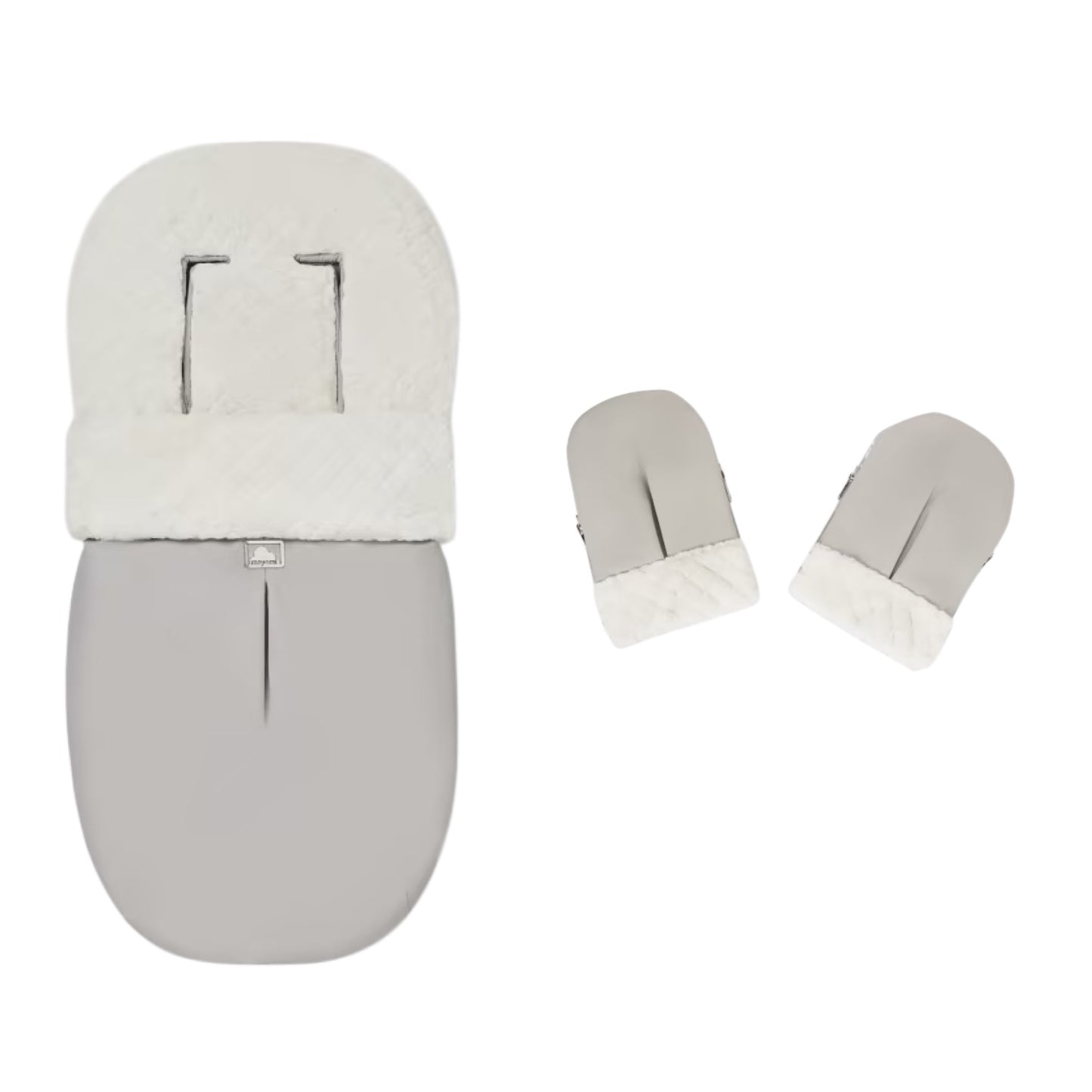 Mayoral grey Leatherette and faux fur footmuff for baby and pram/stroller mitts