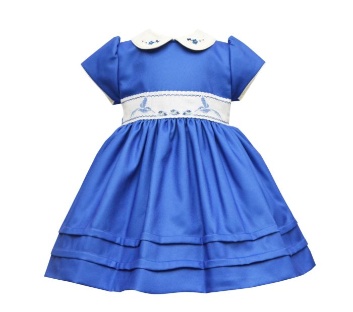 Pretty Originals Girls Royal Blue Smocked Dress With Bird Detailing