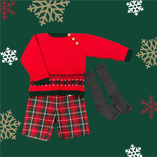 Tutto Piccolo Boys Tartan Shorts & Knitted Fairaisle Sweater